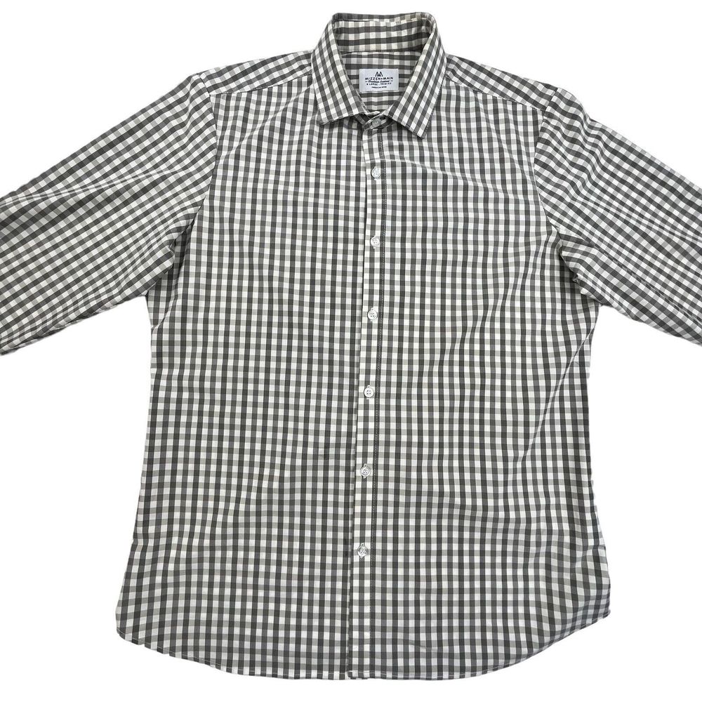 Mizzen + Main Shirt Men XL Gray Check Long Sleeve Collared Stretch Trim Fit - Picture 2 of 12